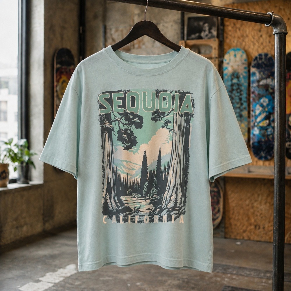 ME87 Sequoia California Graphic Tee XXL Sage Green Nature Streetwear T-Shirt